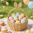 thumbnail image 5 of Kbndieu Imitation Rattan Easter Basket with Handles, Bunny Easter Baskets with Cute Rabbit Ears, Easter Egg Hunt Bucket for Picnic Wedding Easter Decorations Gifts, 5 of 6