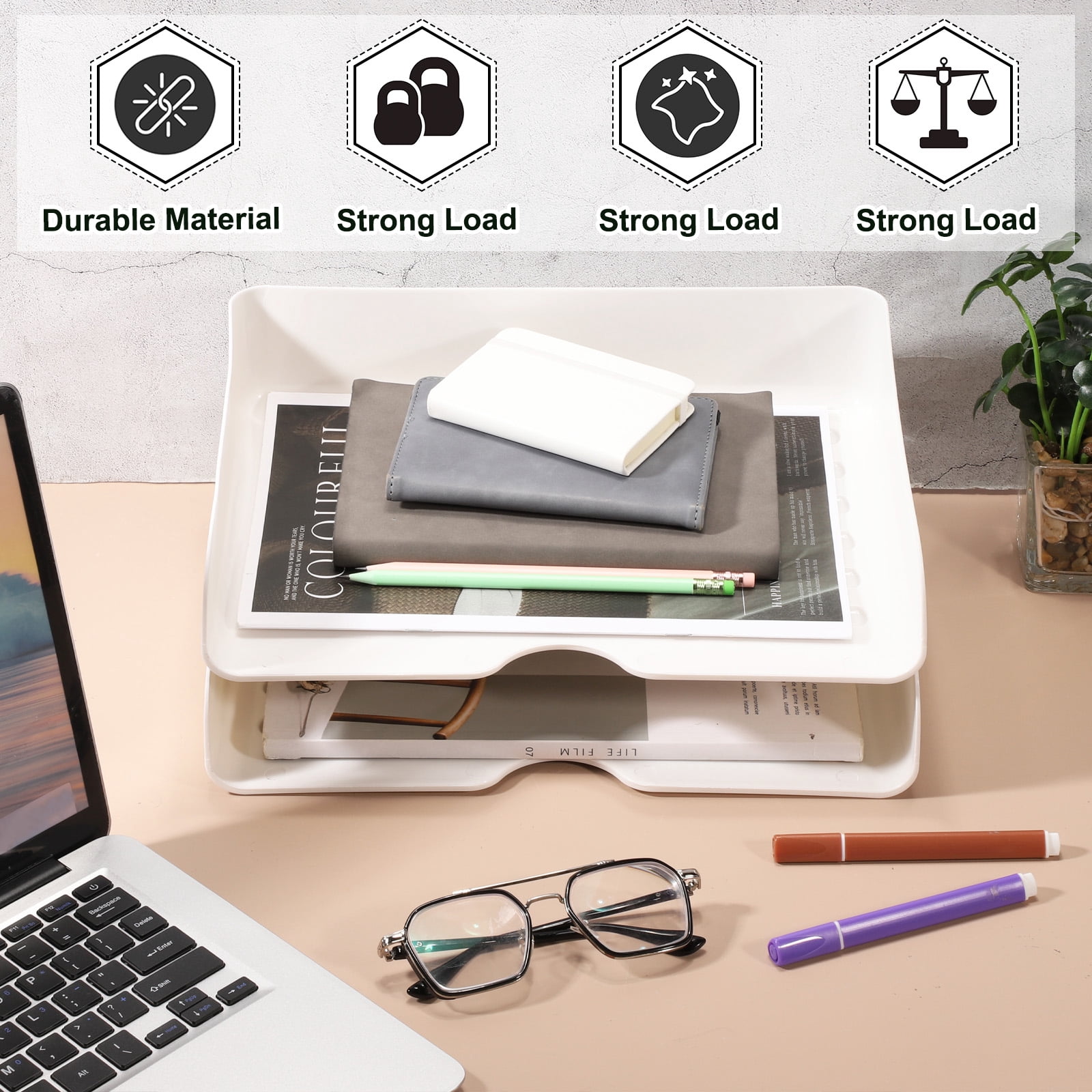 Uxcell 13.3"x9.8"x3" Stackable Letter Tray, 8-Tier Paper Organizer Rectangular Plastic Desk Organizer Accessories File Holder for Office Desk Drawers Paper Storage, White