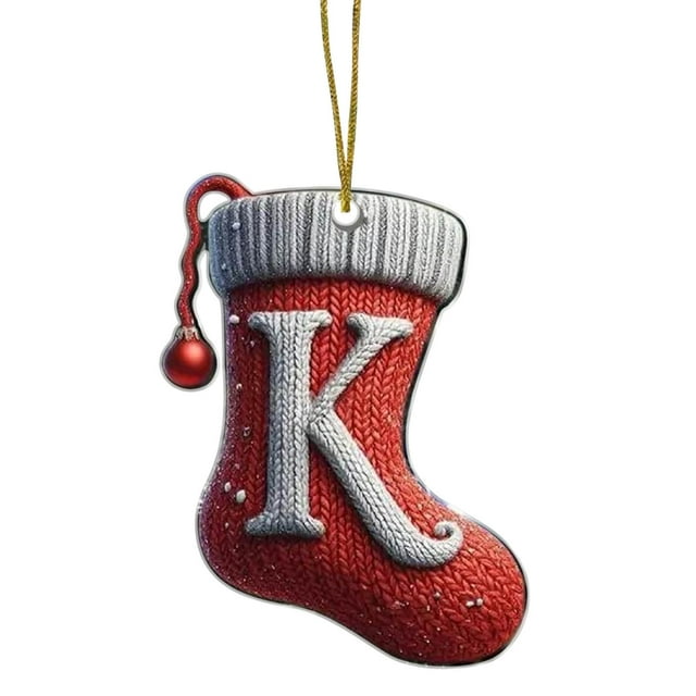 Acrylic Christmas Tree Ornaments Set With 26 Alphabet Letters Knit-Style Stocking Design For Holiday Decor
