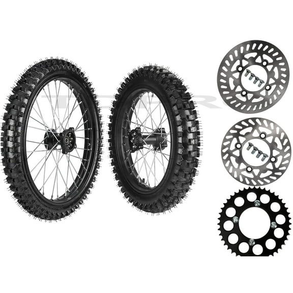 Front & Rear Dirt Bike Tire 70/100-19 90/100-16 Tire Rim 19" 16" Wheels with 428 43T Sprocket Disc Rotors for Upgrade Dirt Pit Bike Apollo Taotao 125cc 150cc 200cc 250cc