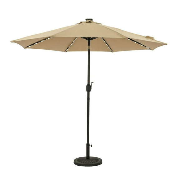 Mirage II Fiesta 9-ft Octagon Market Umbrella with Solar LED Tube Lights - Champagne - Breez-Tex Canopy