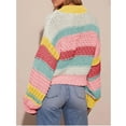 thumbnail image 4 of PUWEI Women's Striped Cardigan Sweaters Long Sleeve Trendy Chunky Knit Color Block Sweater Coat, 4 of 7