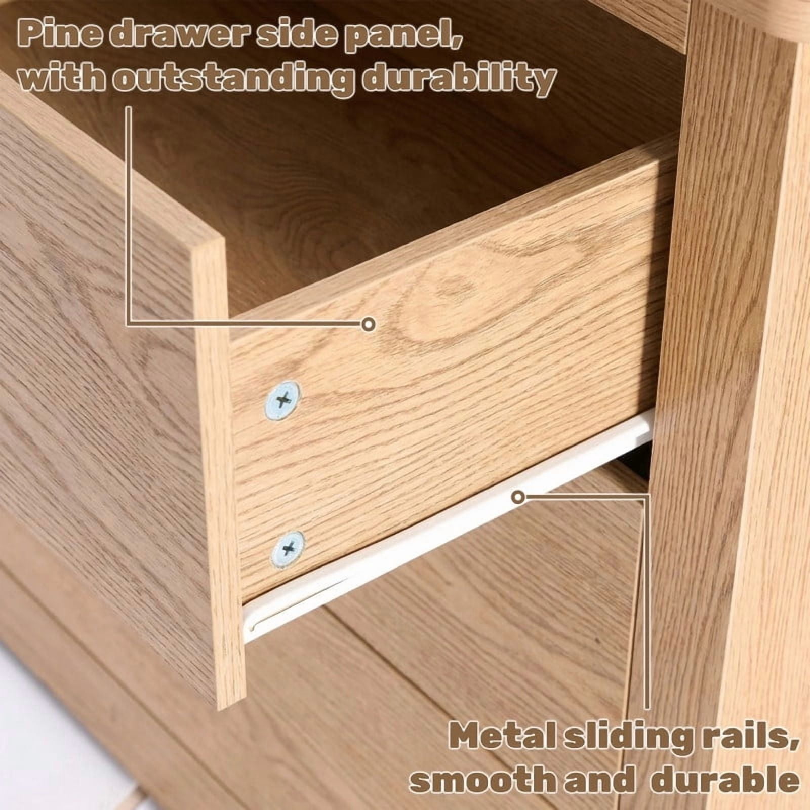 Kelno Wood 6 Drawer Dresser Chest of Drawers TV Stand with Organizer Cabinet, Oak