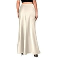 thumbnail image 4 of Beige Ladies Pencil Basic Maxi Long Skirt for Women Faux Satin Silk Lounge Skirts 2025 Clothing Trendy M, 4 of 7