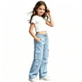 thumbnail image 4 of Cethrio Girls Cargo Pants, Multiple Pockets Casual Relaxed Fit Elastic Waist Straight-leg Pants Blue Size 9-10 T, 4 of 5