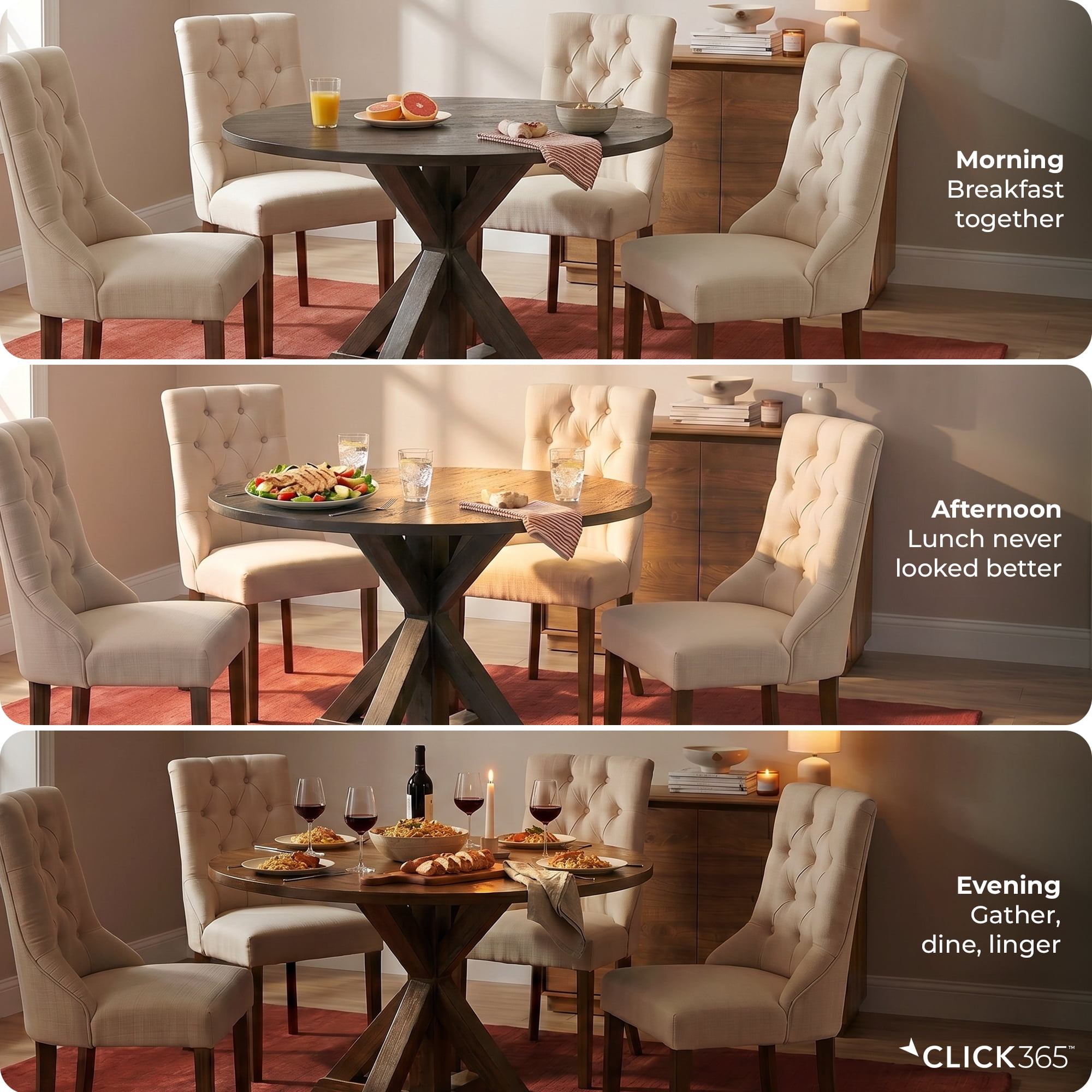 Finch Alfred Round Dining Table in Rustic Brown for Modern Farmhouse