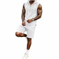 thumbnail image 2 of Mens 2 Piece Linen Outfits Sleeveless Hooded Tops Comfortable Shorts Workout Set Gym Tracksuit Sweatsuits White XXXL, 2 of 5