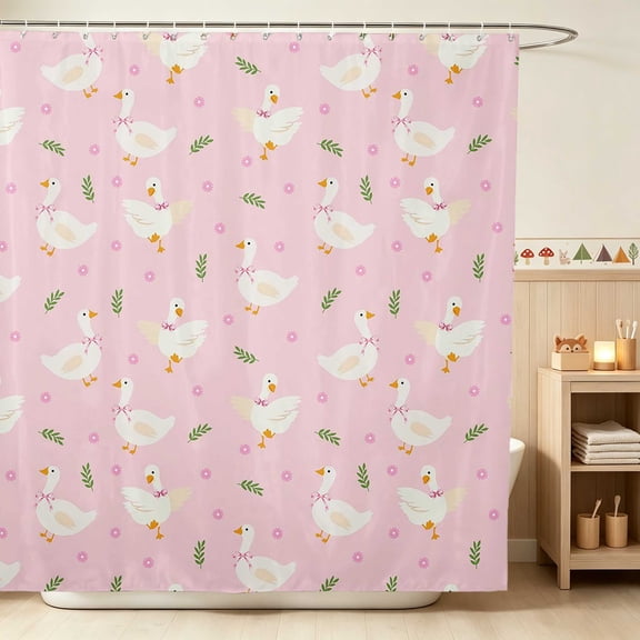 Erosebridal Goose Shower Curtain 72Wx72L for Girls, Pink Bows Waterproof Bathroom Curtain