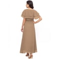 thumbnail image 3 of eloria Women's Georgette Ankle Length V Neck Short Sleeve Waist Tie Long Dress, Color : Beige | Size : M, 3 of 5