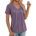 thumbnail image 2 of MOYIKO Blouses for Women Short Sleeve Shirts Dressy Casual V Neck Tunic Tops with Pleats, 2 of 7