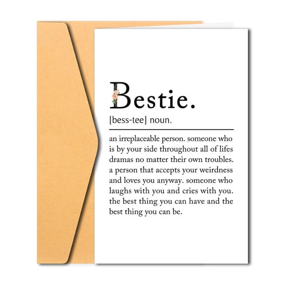 Bestie Definition Card – Charming "Bestie" Definition with Floral Design – Envelope Included – Perfect Gift for Best Friends, Birthdays, or Just Because