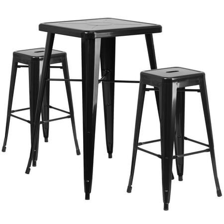 Two Seat Table Flash Furniture 23.75'' Square Metal Indoor-Outdoor Bar Table Set with 2 Square Seat Backless Barstools, Multiple Colors ()