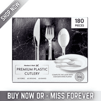Premium Silver-Look Cutlery , Heavyweight Disposable Forks, Knives & Spoons, 180 Count
