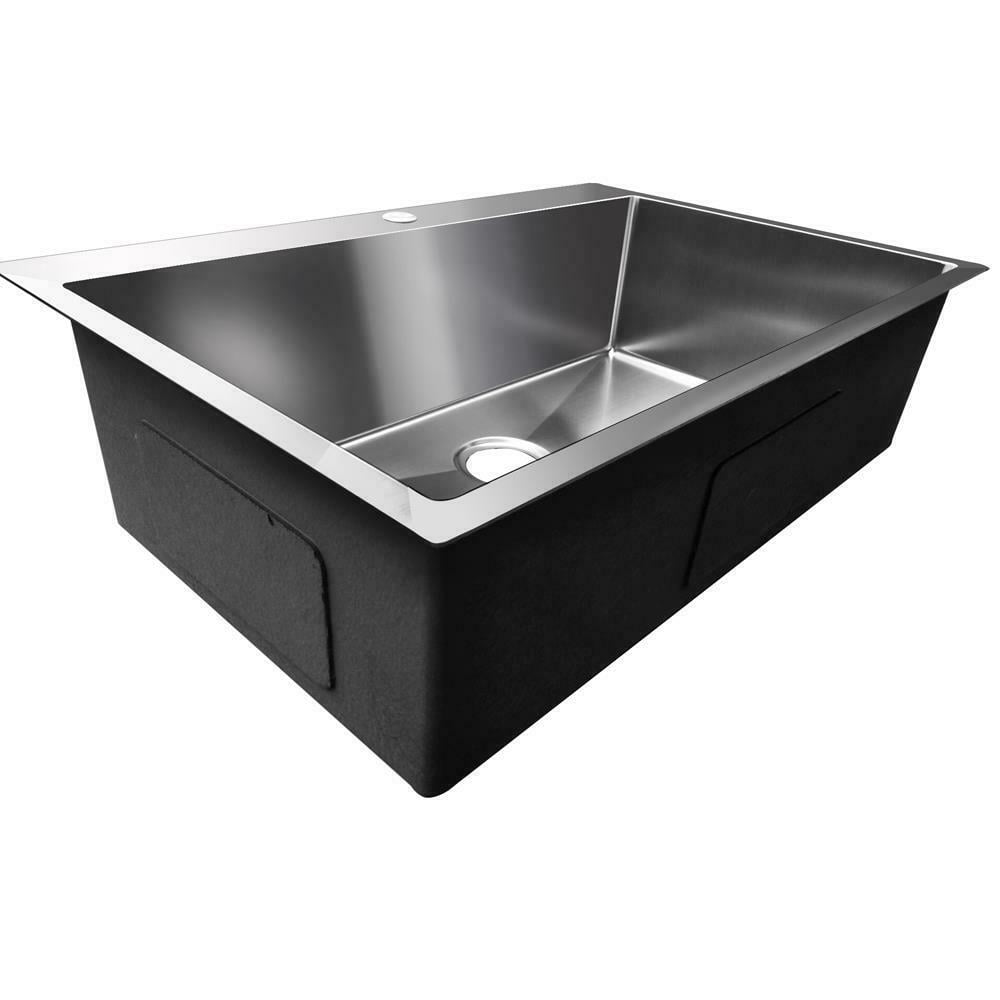 Zimtown 33-inch 16 Gauge Drop In Topmount Stainless Steel Kitchen Sink, Single Bowl Handmade Zimtown 33-inch 16 Gauge Drop In Topmount Stainless Steel Kitchen Sink, Single Bowl Handmade