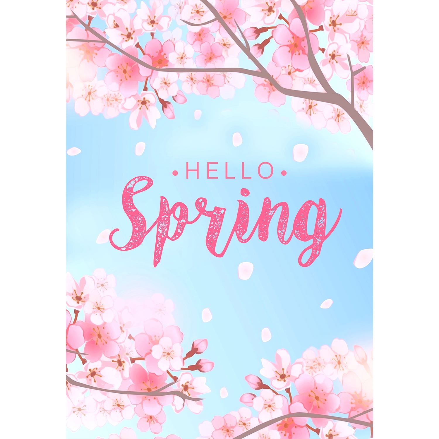 America Forever Hello Spring House Flag 28 x 40 Inch Floral Double Sided Seasonal Outdoor Yard Decorative Colorful Spring Summer Flower Blooms Cherry Blossom House Flag