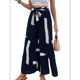 thumbnail image 3 of Pantalones para Mujer, Estampado Bohemio, Pierna , Cintura Alta, Holgados, con Cordón y Bolsillos, Informales, Verano 2025. Azul Marino S, 3 of 9