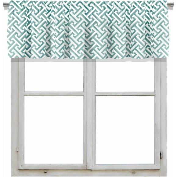 Blackout Greek Geometric Pattern Sea Glass and White Rod Pocket Short Window Curtain Valance for Kitchen Bedroom Decor, 52" x 18", Sea Glass and White, 1 Panel