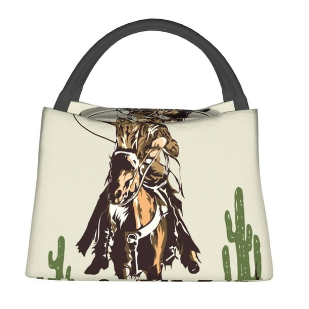 Easygdp Vintage Cowboy Riding Horse Bolsa de Almuerzo Insulada Reutilizable, Bolsa de Mano y Bandolera para Oficina, Trabajo, Viajes