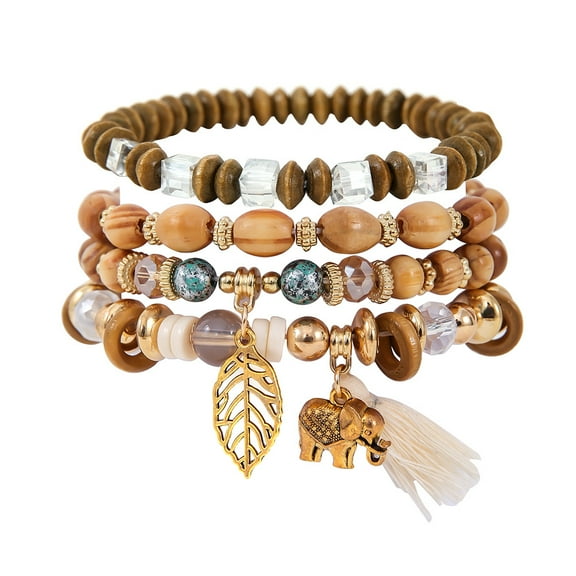 AEXTO Bohemian Wood Beaded Bracelets For Women Ethnic Tassel Elephant Multilayer Bracelet Charm Pulseiras Candy Color Creative Gift Home Christmas Decor