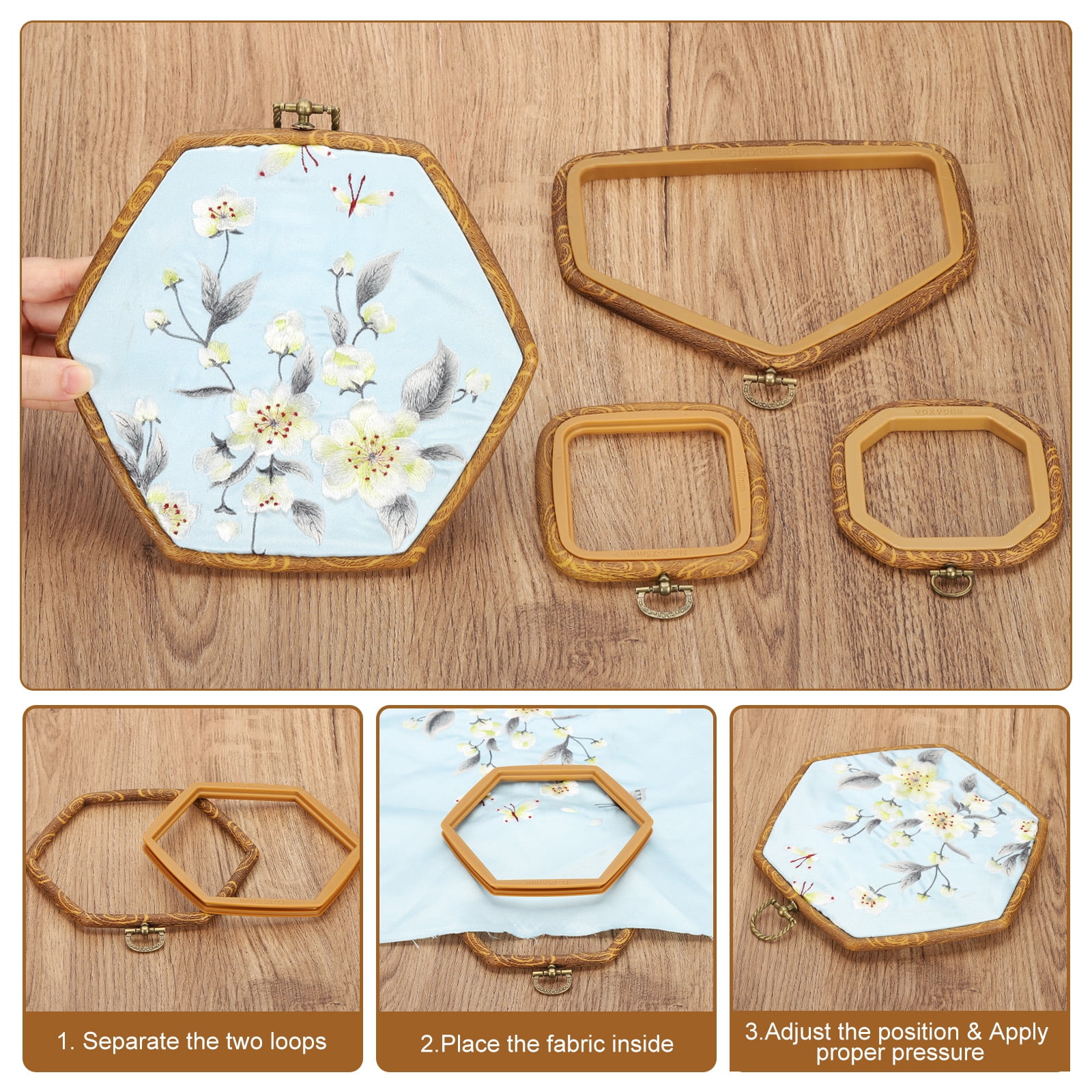 Uxcell 10 Pieces 4.3"x4.3" Embroidery Hoops Frame Imitated Wood Octagonal Cross Stitch Hoop Ring for Embroidery Art Craft Handy Sewing Decoration