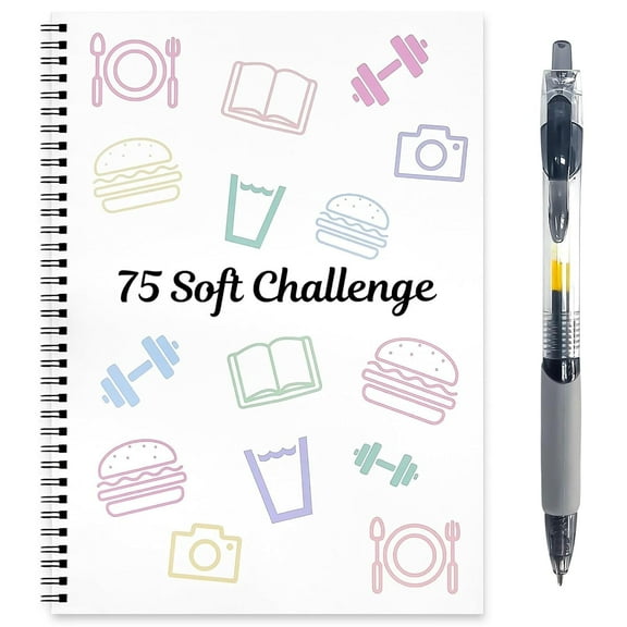 75-Day Soft Challenge Planner Notebook, 75 Easy Target Tracker Journal – Editable Spiral Organizer Notepad with Weekly & Monthly Calendar for Daily Work, Meal Planning & Reading Log