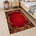 Boho Red Chinese Area Rug, Gold Decorative Pattern Carpet, Washable Non ...
