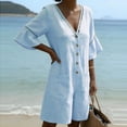 thumbnail image 6 of Jumpsuits for Women Casual Summer Rompers Fashion Solid V-Neck Short Sleeve Beach Vacation Pockets Button Short Jumpsuit, 6 of 8