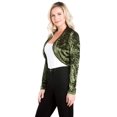 thumbnail image 5 of Fashion Secrets Women`s Collarless Open Front Velvet Bolero Shrug Cardigan Cropped Jacket (X Large, Olive), 5 of 6