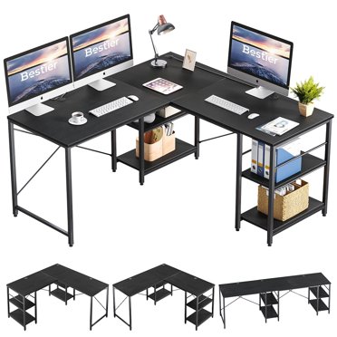 Tribesigns Folding Computer Desk with Storage Shelves, 360 Rotating L ...