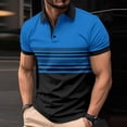 thumbnail image 2 of Men's Casual Polo Shirts Short Sleeve Fashion Golf Shirt Classic Striped Slim Fit T-Shirts Dark Blue L, 2 of 3
