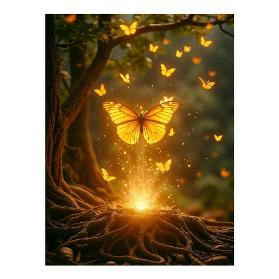 Diamond Art Kits for Adults, Golden Butterflies Magical Forest 5D Diamond Painting Kits for Adults Beginners, DIY Full Drill Diamond Painting, Gem Art and Crafts 12x16