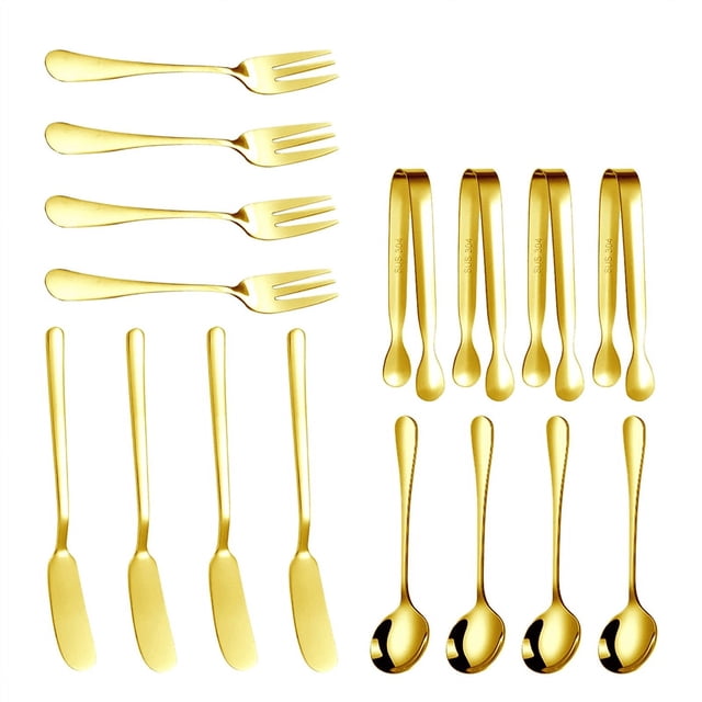 Juego de Cuchillos para Untar Mantequilla de Queso, 16 Piezas, Accesorios de CharcuteríA, Cuchillos de Mantequilla de Acero Inoxidable, Pinzas para Servir (Dorado)