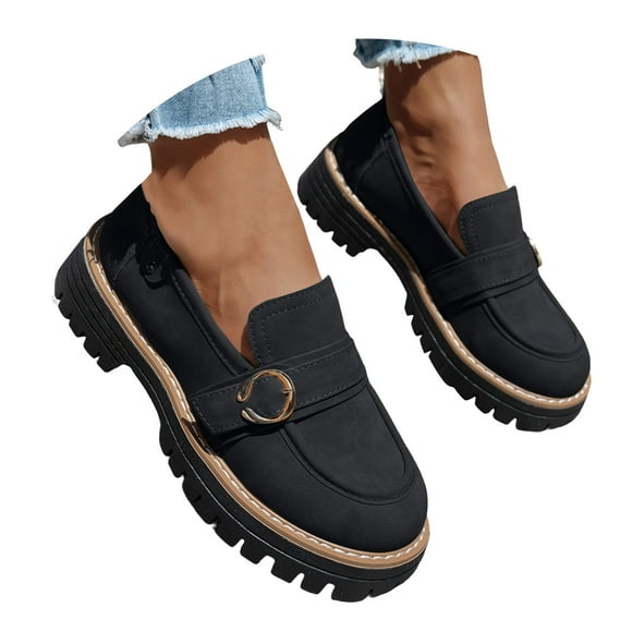 Mepaouo Women's Loafers Chunky Platform Slip on Penny Shoes Suede Casual Dress Work Moccasins Oxfords