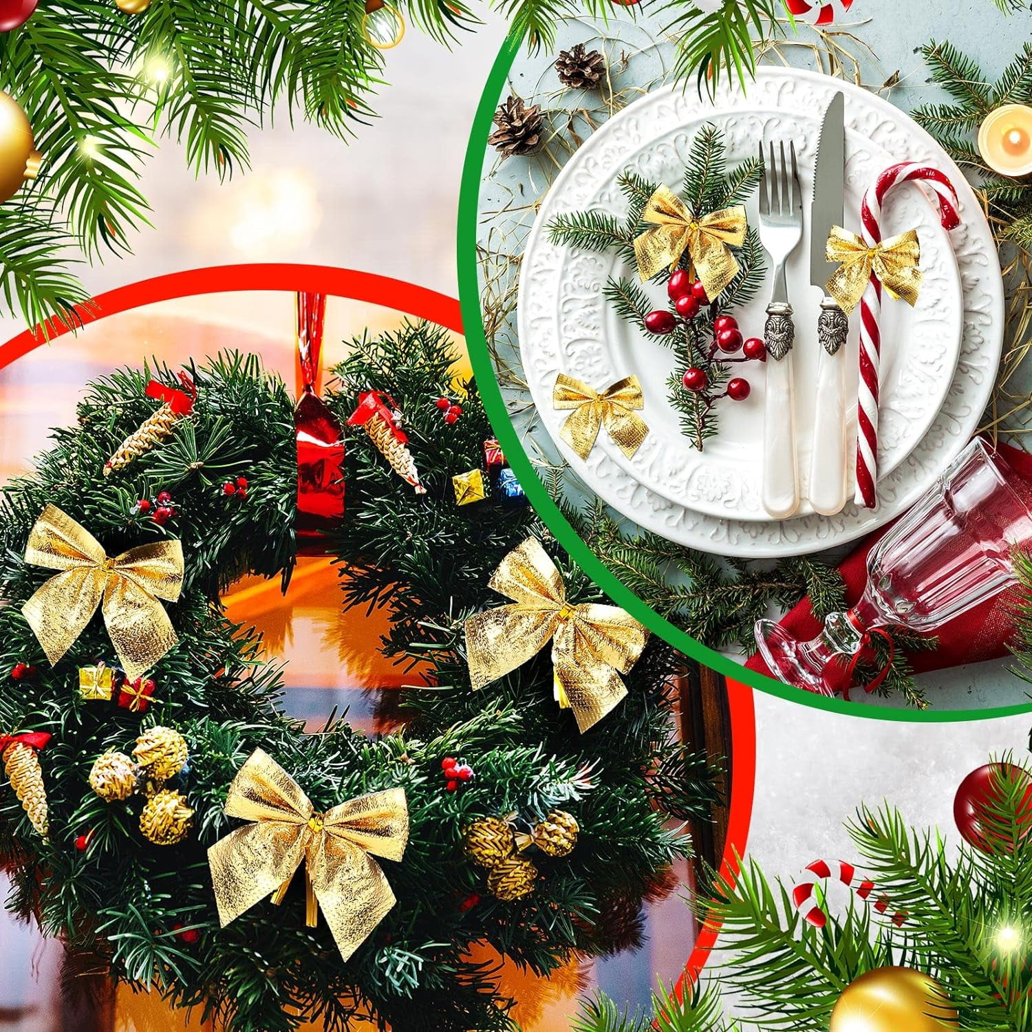9Pcs 13cm Glittering Ribbon Bows Creative Chic Christmas Ornaments  Christmas Tree Pendants Decoration Red Christmas Red Gold Sil 