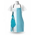 thumbnail image 3 of Vintage Woman Apron, Silhouette 1950s Style Woman in Polka Dot Dress with Retro Backdrop, Unisex Kitchen Bib with Adjustable Neck for Cooking Gardening, Adult Size, Pale Blue Teal White, by Ambesonne, 3 of 4