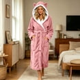 thumbnail image 2 of Nfurl Womens Fluffy Fleece Long Robes Cozy Warm Hooded Robes for Women Housecoats with Pockets Soft Long Sleeve Bathrobes Sleepwear Loungewear Pink,XXL, 2 of 7