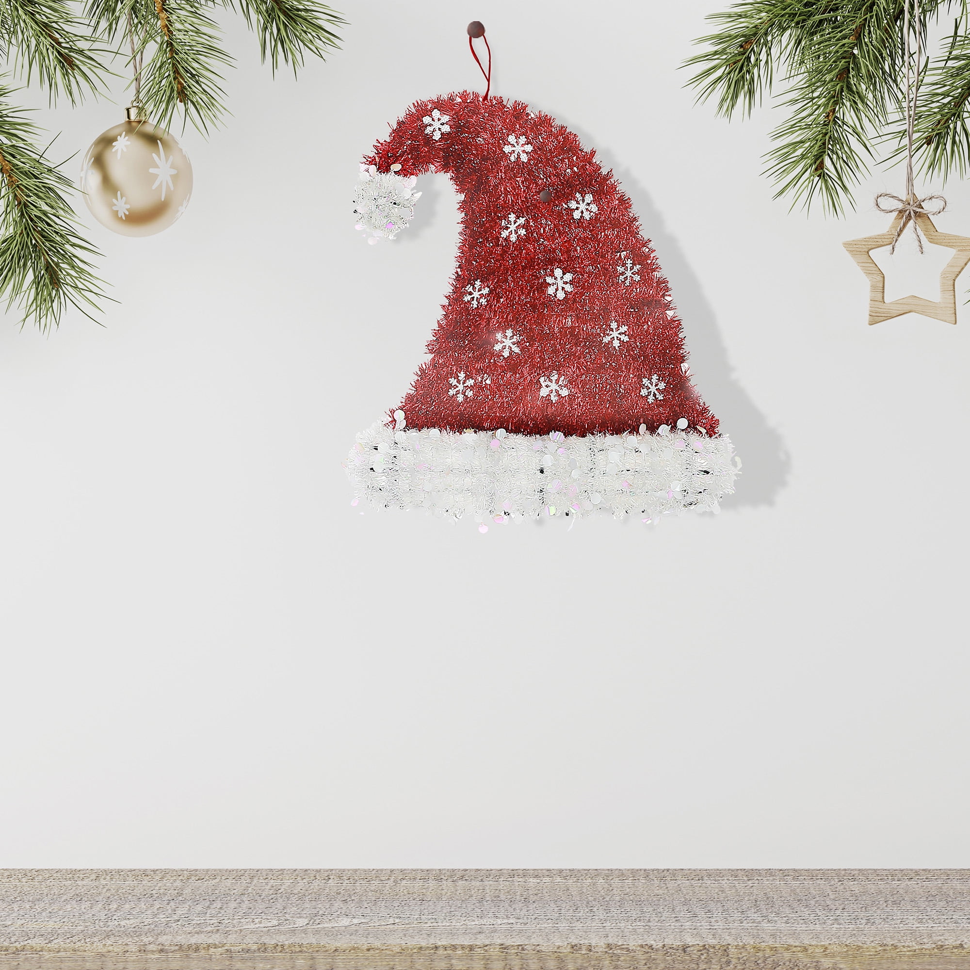 Snowflake Hat With Pompom Tinsel Ornament - Set of 6
