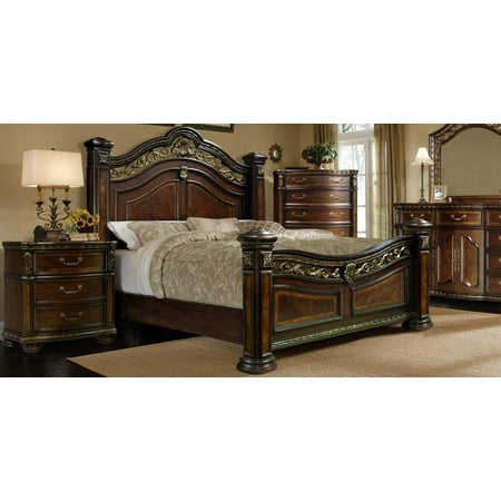 Cherry Wood Finish Bed - McFerran B163-EK Antique Brass Cherry Wood Finish Eastern King Bed Classic