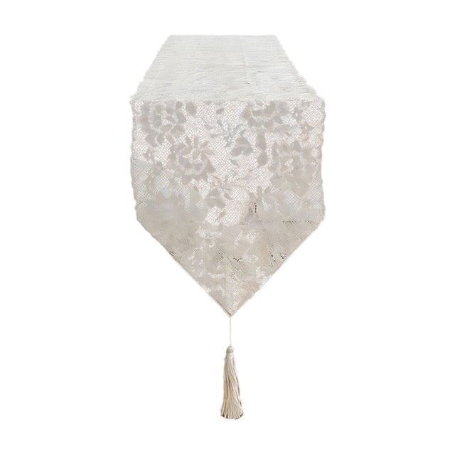 TACILIP Chemin de Table 100x30cm en Dentelle à Franges/nappe/couverture Adaptée pour Table à Manger, Buffet et Armoire à Chaussures, Décoration Intérieure