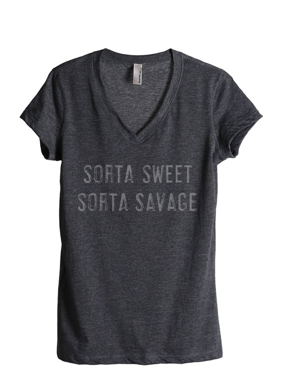 Sorta Sweet Savage Women's Relaxed V-Neck T-Shirt Tee Charcoal Medium