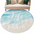 thumbnail image 2 of Life Is BETTER at The Beach Round Living Room Rugs 8 ft, Gradient Teal Green Ocean Beige Beach Washable Large Area Rug with Non-Slip Sturdy Edge Binding Round Carpet for Dining Room Kitchen Office, 2 of 9