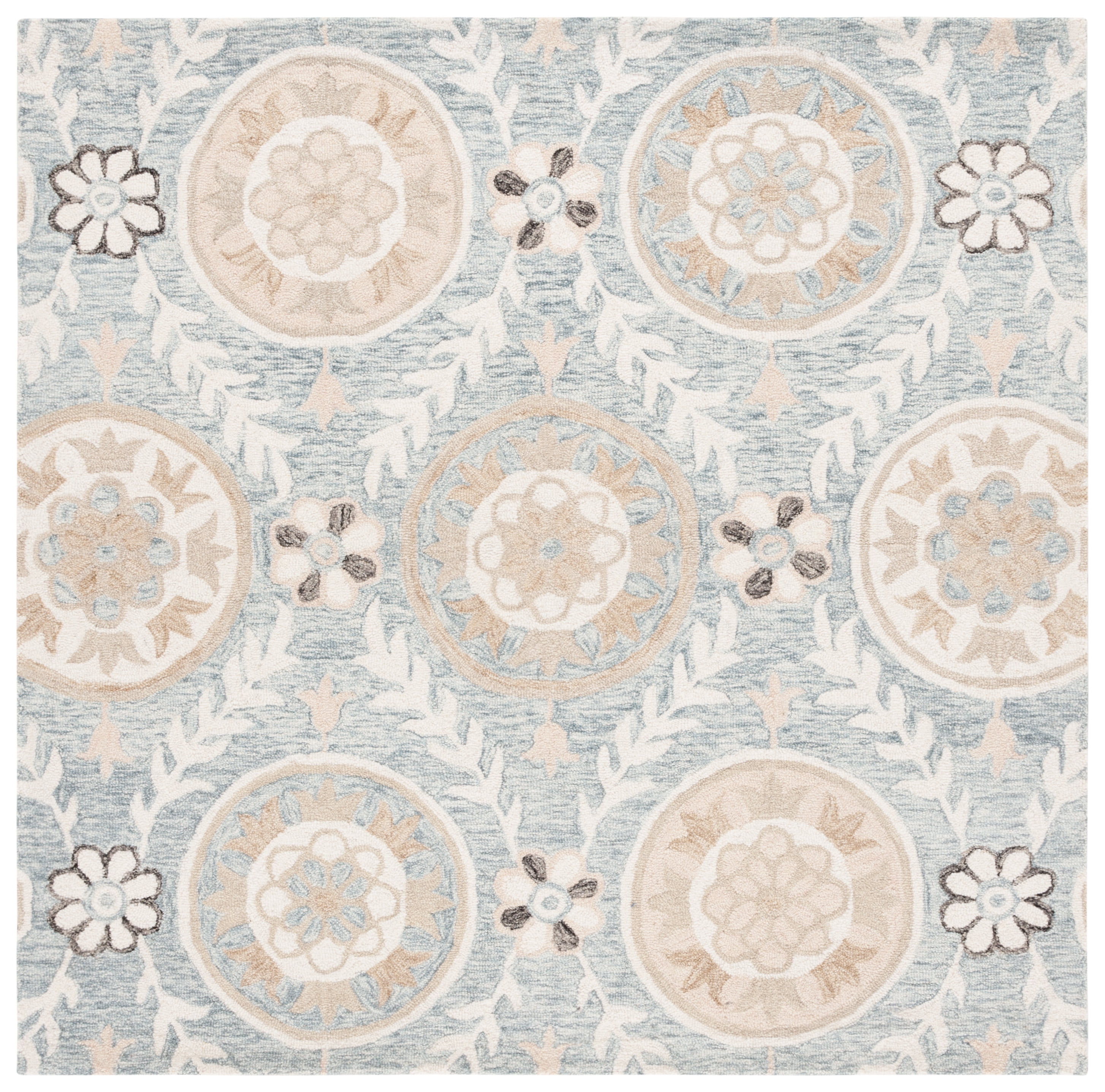 Safavieh Jardin Willoughby Floral Area Rug, Light Gray/Ivory, 6' x 6' Square