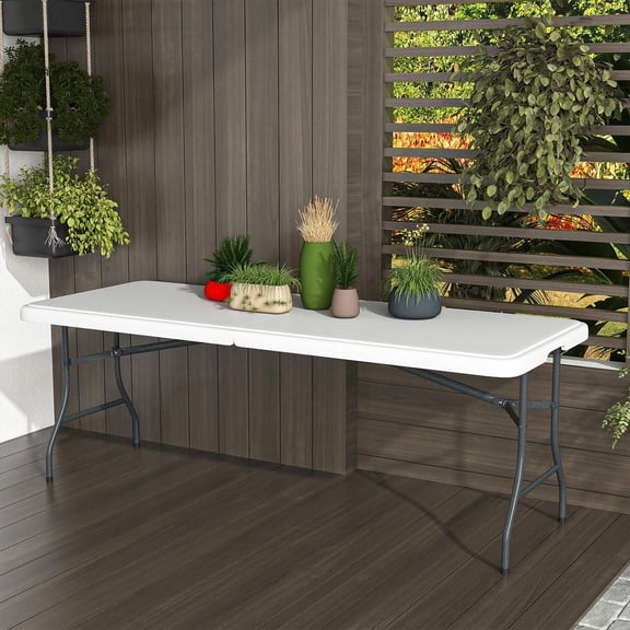 Resenkos Foldable Plastic Long Table – Portable Indoor/Outdoor Dining & Event Table with Compact Storagen, White