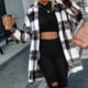 thumbnail image 2 of Plaid Print Lapel Coat, Warm Mid Length Long Sleeve Single Button Plush Plaid Coat  For Home For Working ANGGREK Negro L, 2 of 8