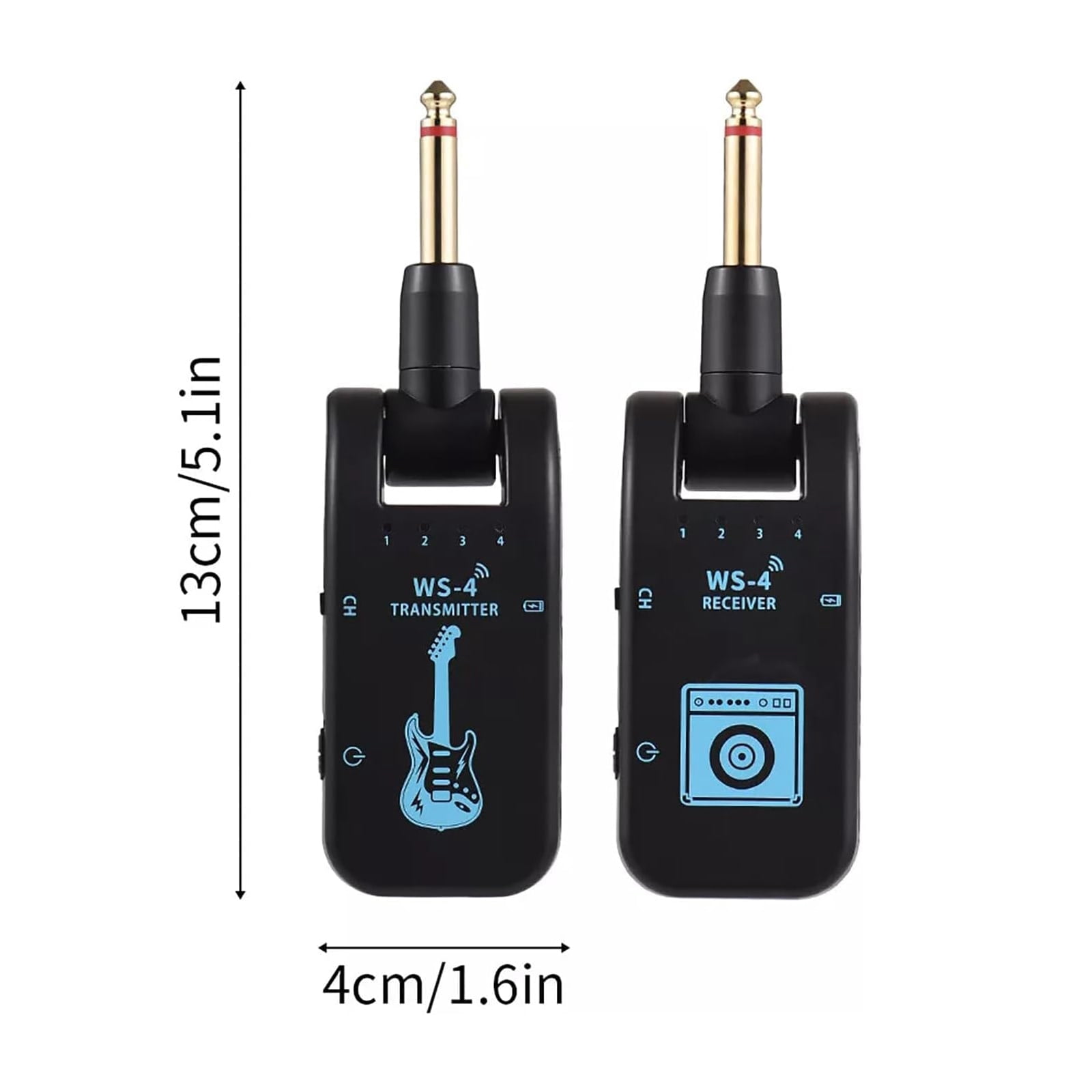 Wireless Guitar System, 2.4 GHz with 8 Channels Rechargeable Audio Wireless Guitar Transmitter Receiver for Electric Bass Guitar Electric Wind Instruments, 48K/16 bit Real-time Transmission (Black)