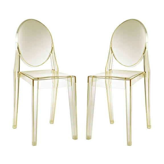 Modern Contemporary Urban Design Kitchen Room Dining Chairs ( Set of Two), Yellow, Plastic