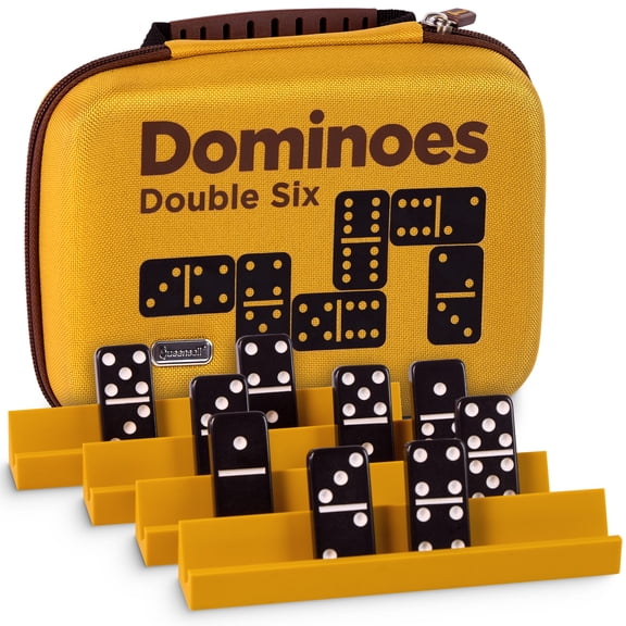 Queensell Double Six Dominoes Set, 28 Tiles with 4 Silicone Holders