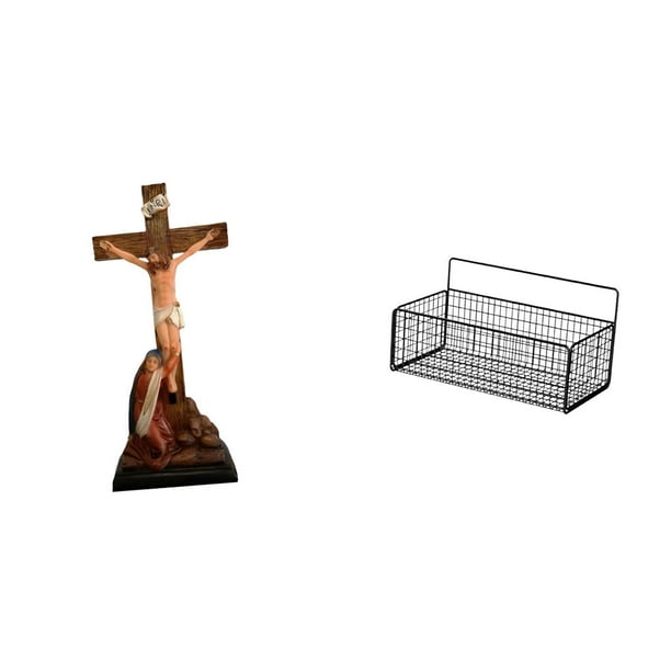 Estatua católica,Colección religiosa de la estatua de la Virgen María,Cesta de almacenamiento,Cesta organizadora de almacenamiento de cocina colgante de alambre,Organizador de pared para