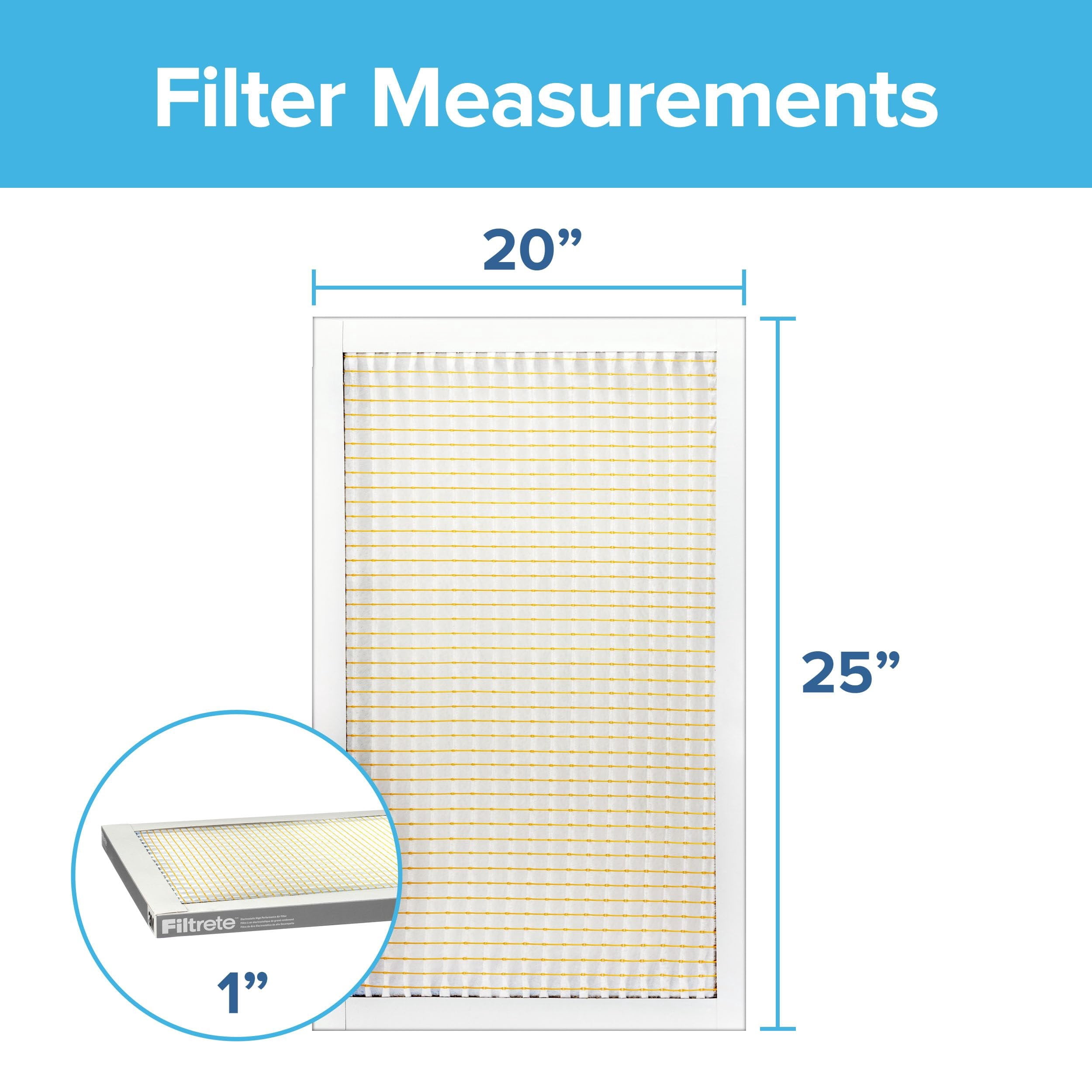 Filtrete 20x25x1 AC Furnace Air Filter, MERV 5, MPR 300, Capture Unwanted Particles, 3-Month Pleated 1-Inch Electrostatic Air Cleaning Filter, 6-Pack Actual Size19.69x24.69x0.81 in