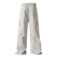 thumbnail image 4 of Men's Cargo Pants Wide Leg Loose Fit Casual Pants Elastic Waist Drawstring Sweatpants with Pockets Light Gray XXXL, 4 of 5